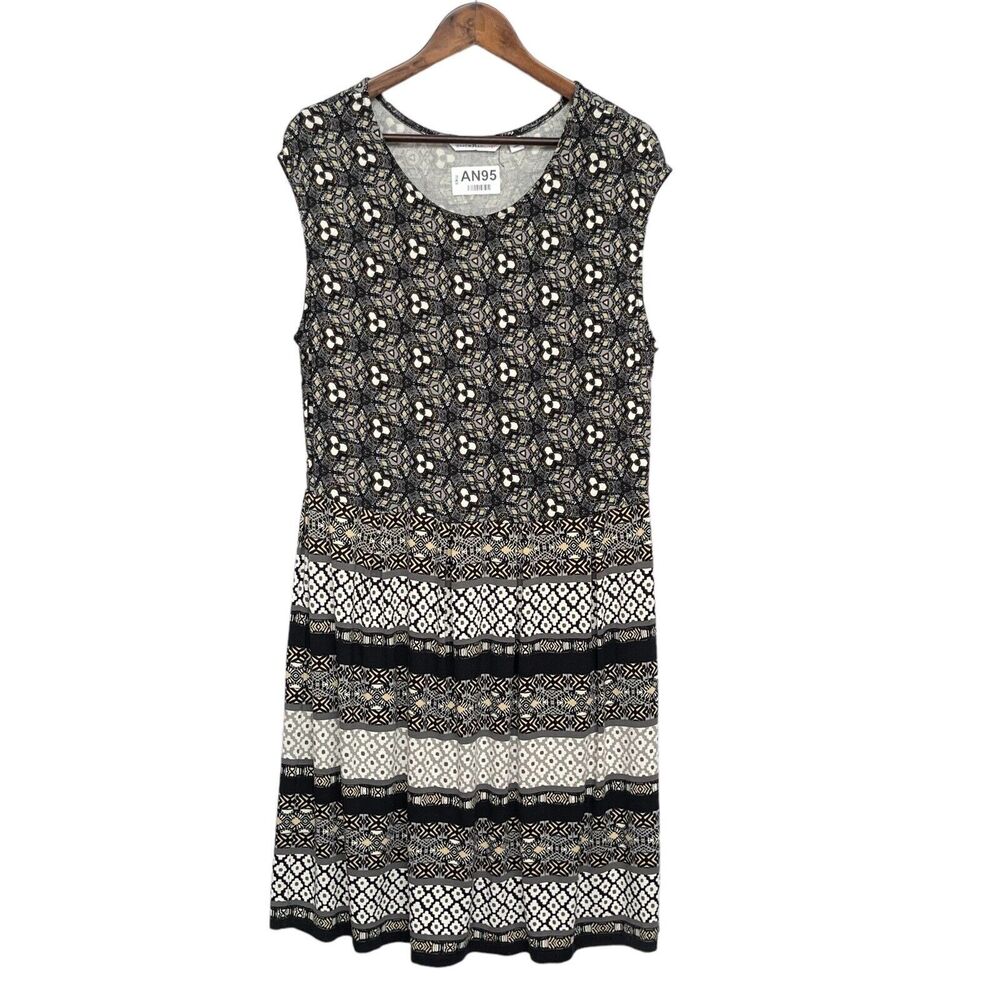 Isaac Mizrahi Live Dress Women‎ Size L Black Mixed Print Pullover Cap Sleeve